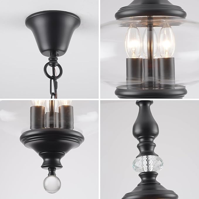 Modern Kitchen Island Pendant Light Matte Black Glass Pendant Light for Kitchens, Dining Rooms Stairs W 11.8 in. H 23.6 in.