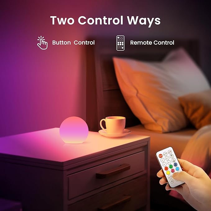 LOFTEK LED Ball Light, Multi-Color Rechargeable Night Lights, 3-inch RGB Ball Mood Lighting, Waterproof Ambient Lighting Lamp for Home Bedroom Patio Pool Decorative Lighting, Xmas Gift, 4 Pack