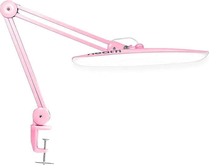 Neatfi XL LED Desk Lamp with Clamp, 2200 Lumens, 24W, 20-Inch Wide Head, Dimmable 4 Brightness Levels, Task Light for Home Office, Crafts, Workbench (Non-CCT, Pink)