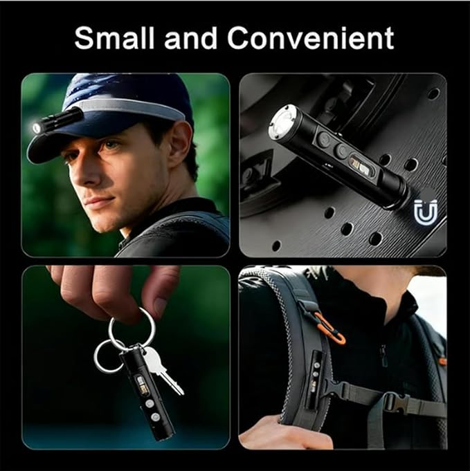 Pocket Rechargeable EDC Flashlight, 500 Lumens Keychain Light with Fire Starter & Window Breaker, Multi-Color Sidelights & Magnetic Base for Emergency, Camping, Car
