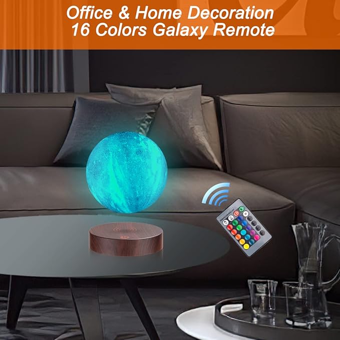 UVEHAS Levitating Galaxy Moon Lamp, 16 Colors Magnetic Levitation 3D Printing Moon LED Light with Remote Control, Floating and Spinning in Air Night Lights for Room Decor, Birthday Christmas Gifts
