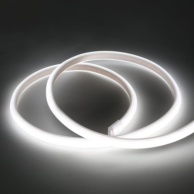 COB LED Strip Lights Outdoor Waterproof IP67 AC 110V Light Stip 6.56 ft Cuttable Flexible LED Lights 320LEDs/m 6000K Cold White with US Plug 2M Indoor Rope Lights for Bedroom Kitchen Cabinet Mirror