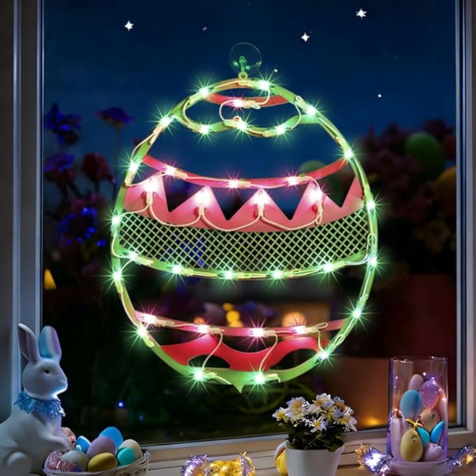 17" 35LED Lighted Green Easter Egg Decor, Cozy Warm Glow for Table, 120V Plug-in, UL Certified, Nice Gift Box Packed