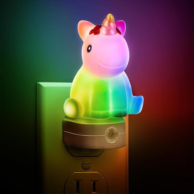 L LOHAS LED Plug-in Night Light for Kids, Cute Color Changing LED Night Light with Dusk to Dawn Sensor, Christmas, Birthday Gift Nightlight for Girls & Kids, Room Decor