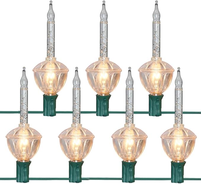 GOOTHY Silver Bubble Lights Set,11Ft Vintage Christmas Bubble String Lights, 8 Clear Bulbs with Silver Glitter (1 Spare) UL Listed for Christmas Tree Holiday Party Outdoor Decor, E12 Base,Green Wire