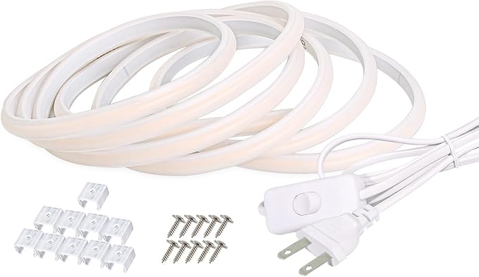 COB LED Strip Lights 32.8 ft Waterproof IP67 110 Volt Outdoor Lights Strip 10m LED Lights Cuttable 320LEDs/m 6000K Cold White with US Plug Indoor Rope Lights for Bedroom Ceiling Kitchen Cabinet Mirror