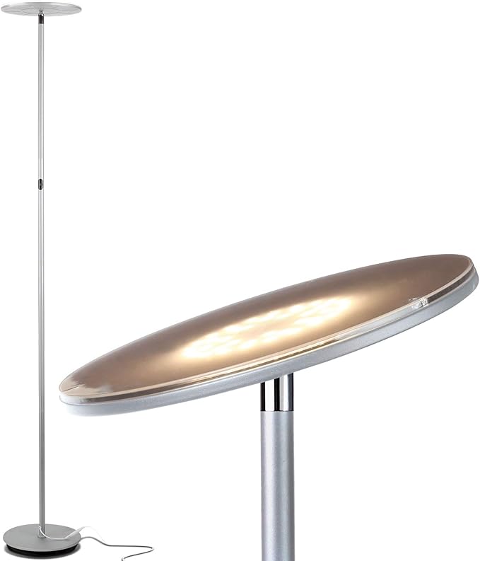 Brightech Sky Flux Dimmable LED Floor Lamp – Super Bright Floor Lamp with 3 Light Modes for Living Room, Office – Torchiere Standing Touch-Lamp, Tall Torch Lamp for Bedroom & Reading - Silver