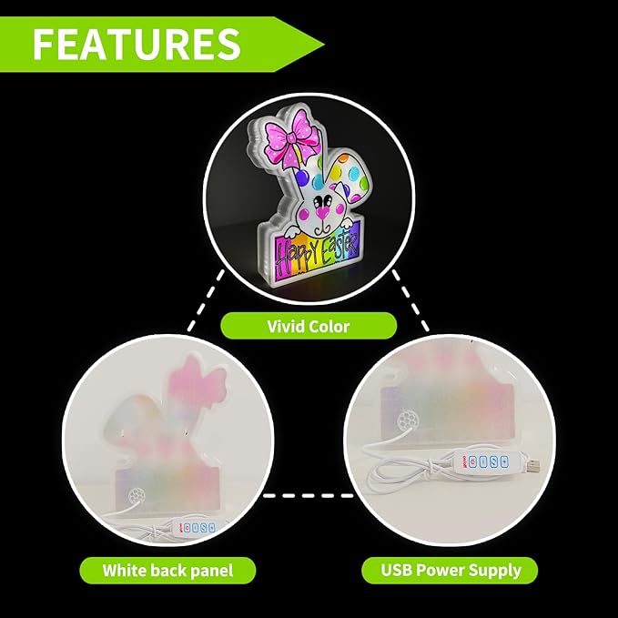 Allenjoy Spring Happy Easter Bunny Rabbit Night Light Up Box for Kids Gifts USB Powered Lamp Lightbox Bedroom Room Wall Art Table Desk Decorations Decor Sign