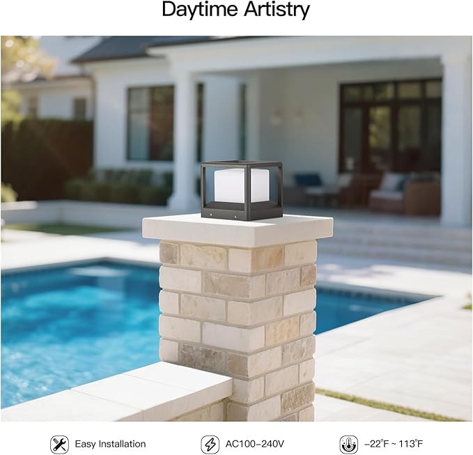 7.1" Post Light, Pillar Lights Outdoor Hard Wired, AC100-240V Modern Column Lamp, Waterproof Fence Deck Cap Lantern Fixture 3000K Landscape Lighting for Outside Patio Posts Decoration