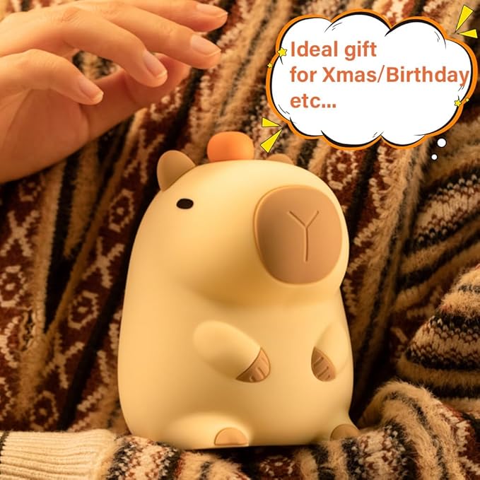 Led Cute Capybara Night Light, Dimmable Nursery Kawaii Lamps, Super Squishy Silicone USB Rechargeable Touch Control Night Lamp for Kids Adults, Used for Camping Party Room Decor (Capybara)…