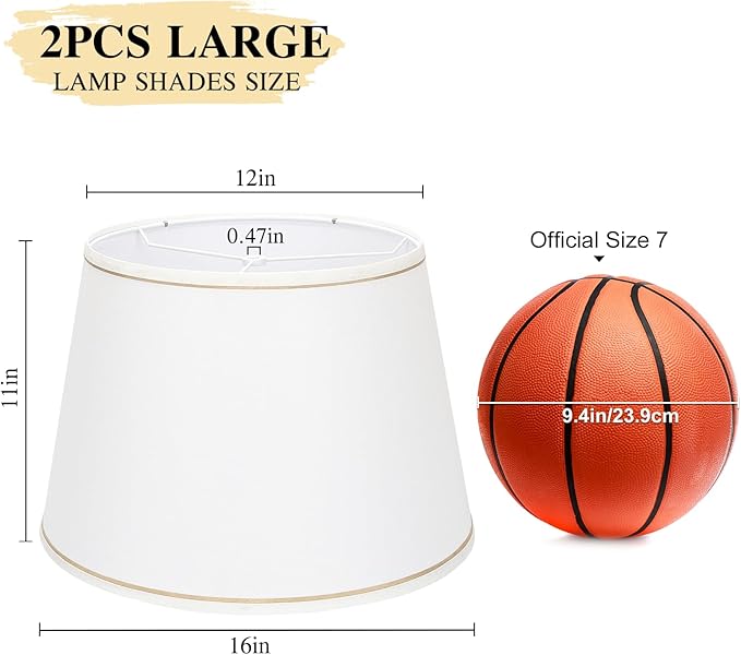 Large White Lamp Shades Set of 2, 12"Top x 16"Bottom x 11"High, Natural Linen Hand Crafted, Drum Lampshades for Floor Lamps Table Lamps, Spider, Harp Holders Included, Easy Assembly Required