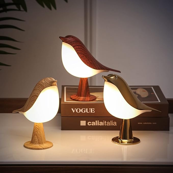 Small Bird Table Lamp, Cordless Bedside Lamps, Battery Operated Lamp with 3 Color Temperatures, Dimmable Bird Night Light, Touch Lamps for Nightstand, Rechargeable Outdoor Lights for Patio