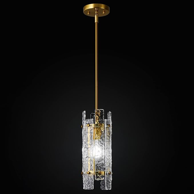Modern Crystal Pendant Lighting Gold Pendant Lights Mini Glass Chandeliers, Adjustable Pendant Light Fixture for Kitchen Island Bedroom Living Room Dining Room Corridor(1Pack)