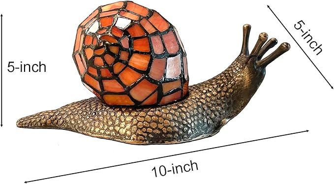 Bieye L10963 Land Snail Tiffany Style Stained Glass Accent Table Lamp for Home Decoration (Orange, 10" D x 5" W x 5" H)