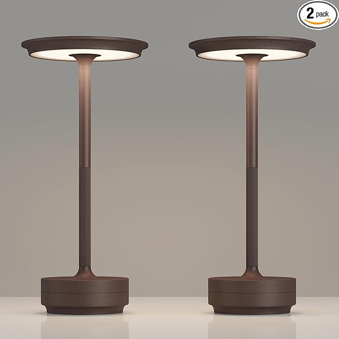 2 Pack Rechargeable Cordless Table Lamps, 5000mAh Portable Battery Table Light, 3 Color Stepless Dimming LED Table Light with Memory Function, for Outdoor/Home/Patio/Restaurant.(Rust)