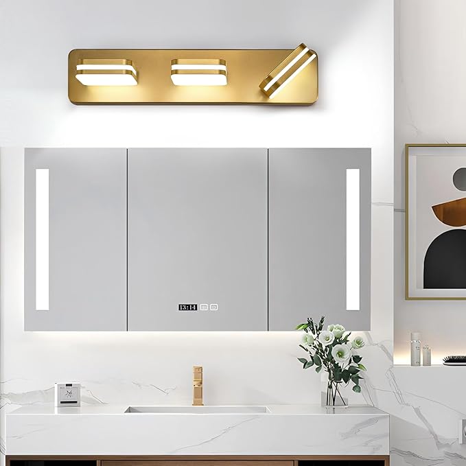 1300LM LED Modern Bathroom Vanity Light Fixtures, 360° Rotate Acrylic Gold Vanity Lights for Bathroom, Modern Wall Lighting Fixtures Over Mirror Kitchen Living Room (Natural White Light 5000K)