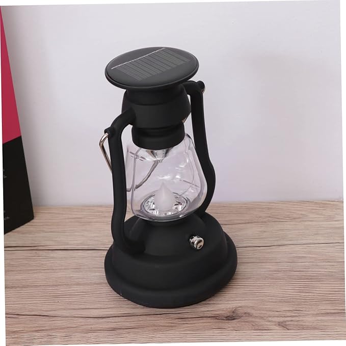 Mikikit Solar Energy Retro Horse Lamp Color Hand Solar Outdoor Lantern Camping Portable Survival Crank Tent Camp Lamp LED Vintage Kerosene Lamp Rechargeable Camp Light Black