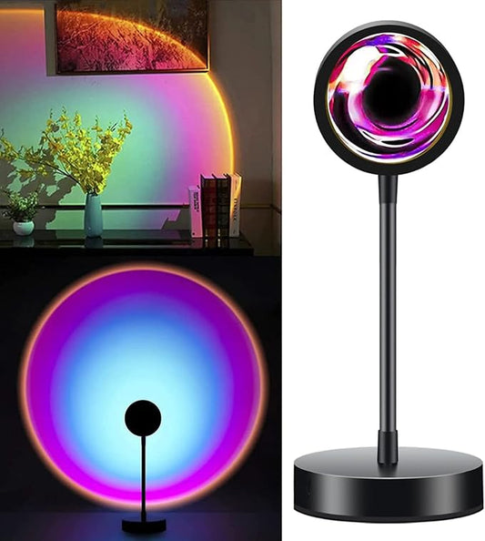 Rainbow Lights Sunset Lamp, Tiktok Sunset Light Projector Atmosphere Lamp, 360Degree Dimmable LED Night Light Projector for Kids Bedroom,Chill Vibe Ambiance Lamp to Any Room Office