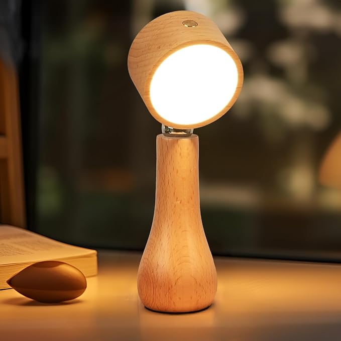 2 Pack LED Wooden Mushroom Lamp, Rechargeable Battery Operated Portable Cordless Touch Switch Small Lamp, Stepless Dimming, 360 Degree Rotation Angle Adjustable，Night Light for Birthday Gifts