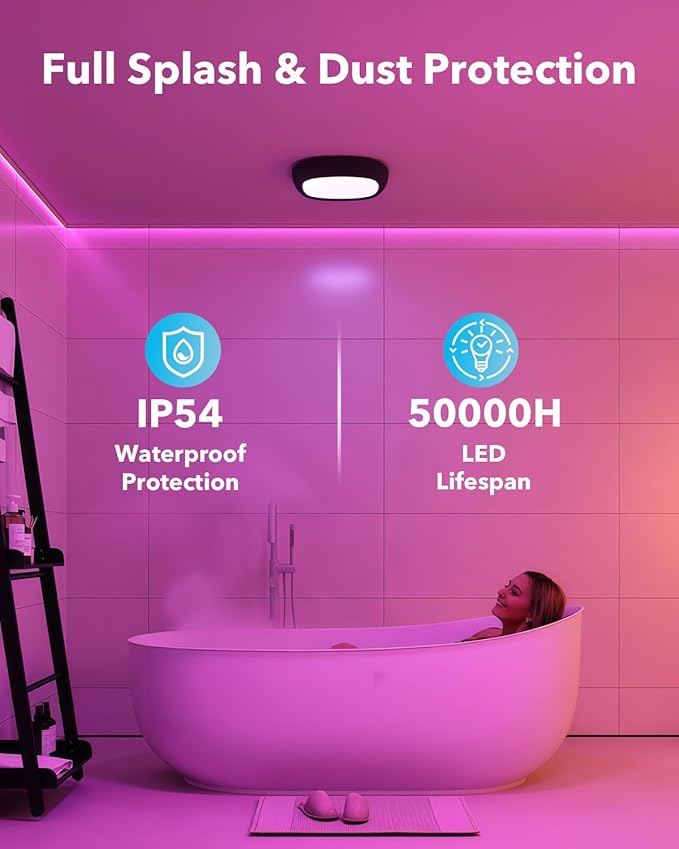 Motion Sensor Rechargeable Ceiling Light with Remote, 550LM 12000mAh Wireless IP54 Waterproof Shower Lights Battery Operated RGB Closet Light Sensored Indoor LED Overhead Lighting No Wiring for Garage