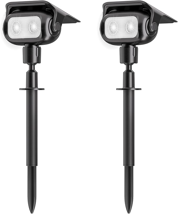 Nreonrick Solar Spot Lights Outdoor Waterproof, 360° Adjustable Landscape Lighting with 2Lighting Mode, Auto On/Off Solar Lights Outdoor for Wall Pathway Garden Decorations (Cool White, 2 Pack)