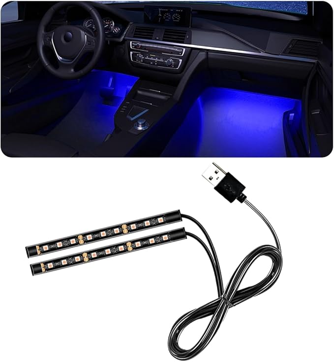 Car LED Strip Light, 24 LED RGB Auto Under Dash Interior Atmosphere Lights, USB Vehicle Decorative Lamp Ambient Night Light Strip, Lighting Kit Car Accessories (Blue)