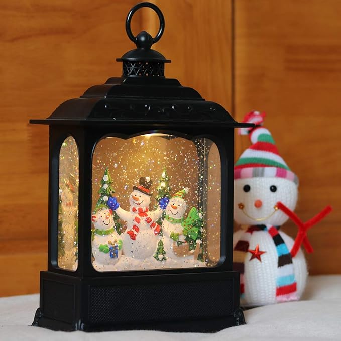 Eldnacele Musical Snow Globe Lantern with Timer, Lighted USB/Battery Operated Swirling Singing Water Glittering Lantern, Snow Globes for Adults and Kids Christmas Decoration- Snowman