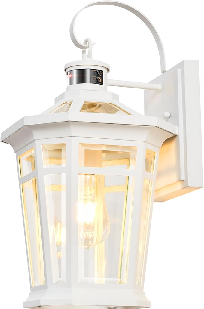 VIANIS Motion Sensor Outdoor Light fixtures Wall Mount, Large Aluminum Dusk to Dawn Outdoor Wall Lantern, White Waterproof Porch Lighting, Modern Exterior Lighting Fixtures for Patio, House