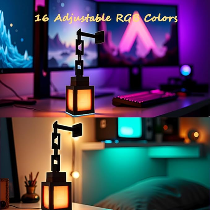 Pixelated Lantern Night Light, 2026 New 16-Colour LED Wall Mood Night Light with Remote Control, Rechargeable Wall Tabletop Night Lights for Bedroom Gaming Kids Room Decor (2Set)
