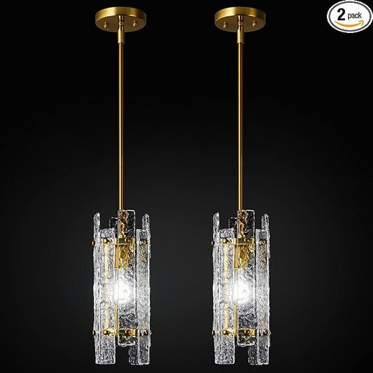 Gold Crystal Pendant Lighting Modern Mini Glass Chandeliers, Adjustable Pendant Light Fixture for Bedroom Dining Room Living Room Kitchen Island Corridor(2 Pack)