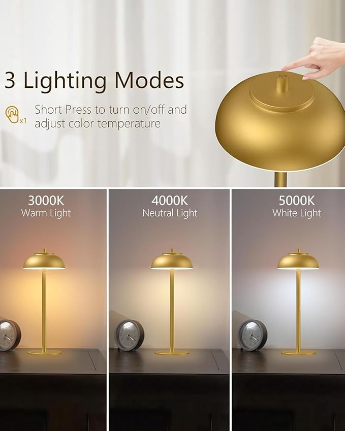 4 Pack Gold Led Cordless Table Lamps Rechargeable,Cordless Touch Lamp Battery Operated-Waterproof-for Outdoor Patio/Restaurants/Home/Dinner