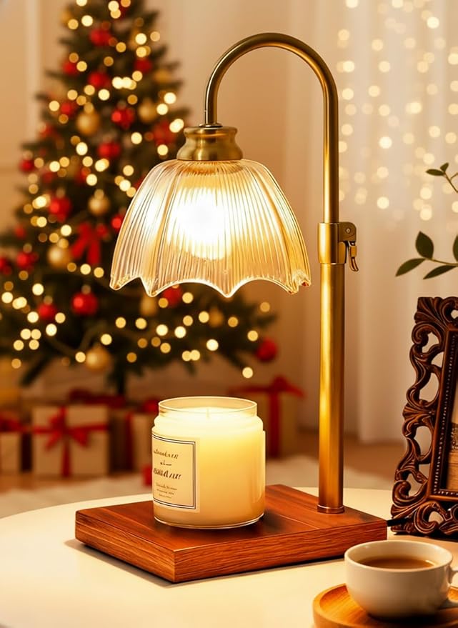 Adjustable Candle Warmer Lamp Dimmable with Timer Vintage Glass Design, Aesthetic Candle Warmer for Large Candles Gifts for Women, Mom,Friend Sister Home/Office Decor (Amber)