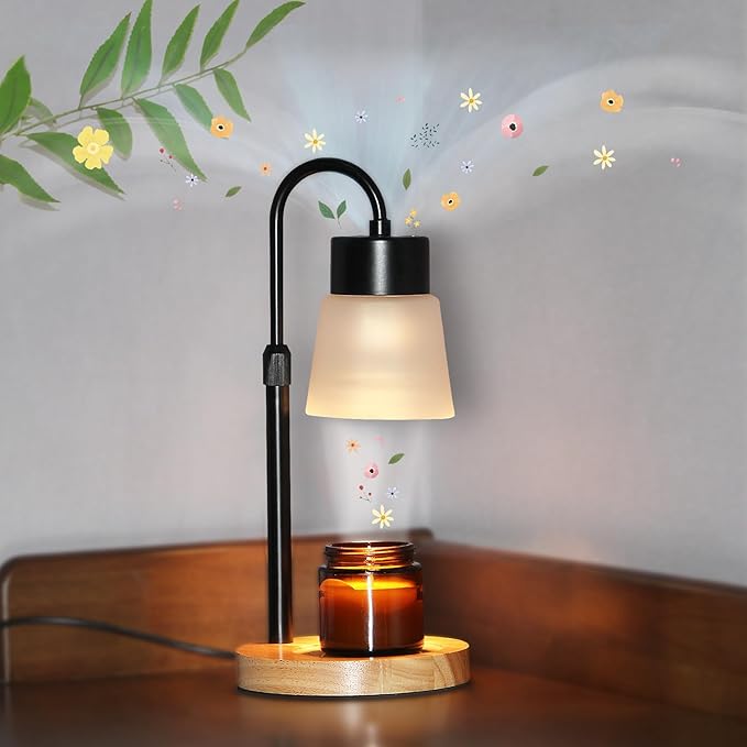 Candle Warmer Lamp Essential Oil Diffuser, Adjustable Height Dimmable Candle Warmer with Timer for Bedroom Living Room Home Decor, Christmas Birthday Gifts for Women, Black with 2 Bulbs