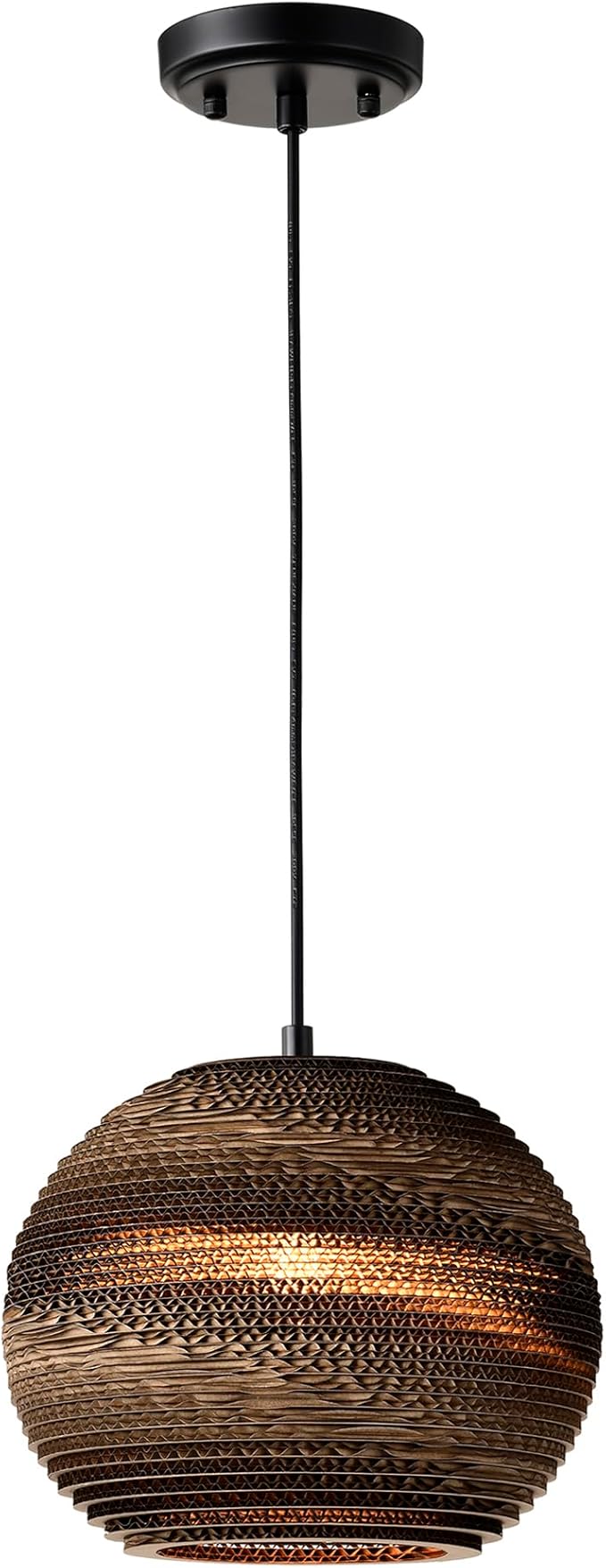 Edvivi Pendant Light with Nordic Style Globe Paper Shade, 1-Light 10.25 in. Dia Natural Brown Cardboard Chandelier, Adjustable Hanging Light Fixture for Dining Table, No Bulbs Included