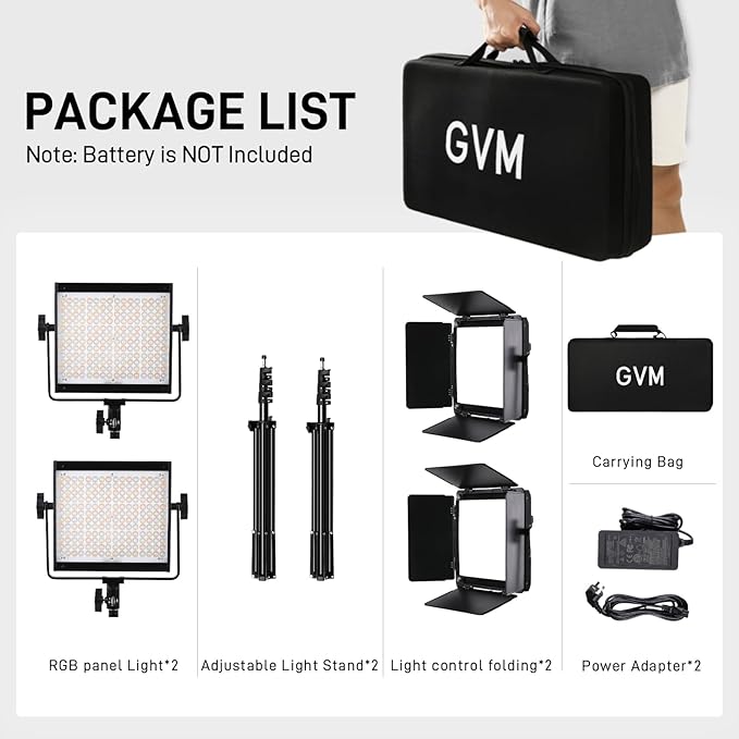 GVM 800D RGB LED Video Light, 2026 Upgraded Panel Light with Optical Lens & 6X Brighter (19500 Lux/0.5m), 3200K-5600K Bi-Color, 20 Scene Modes & CRI97+, Studio Lights, Photography Lighting, 2-Packs