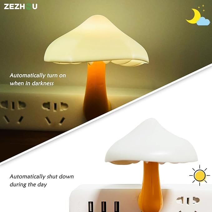 Night Lights Plug into Wall - 2-Pack Sensor LED Mushroom Light, Cute Energy Saving Mushroom Lamp for Kids Adults Living Room Bedroom Kitchen, Bathroom Toilet, Stairs, Hallway Corridor, Warm White