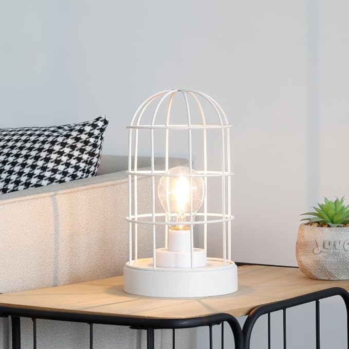JHY DESIGN 6PCS Battery Operated Lamp 10''H Decorative Table Lamp Metal Cage Cordless Lamps with LED Bulb for Home Decor Living Room Bedroom Kitchen Wedding Patio Indoor（White）
