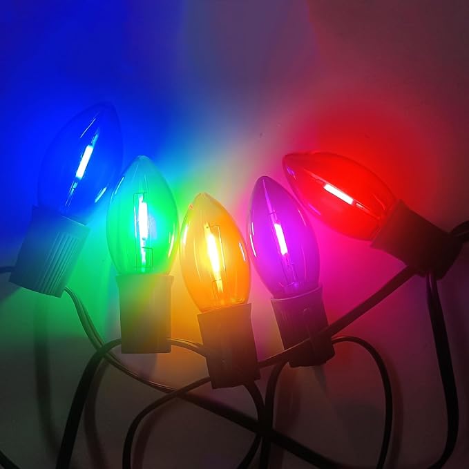 C9 Multicolor Christmas Light Bulbs, 25 Pack C9 LED Christmas Replacement Bulbs, Vintage Christmas Bulbs for Night Light Outdoor Christmas String Lights, E17/C9 Intermediate Base, 0.6 Watt