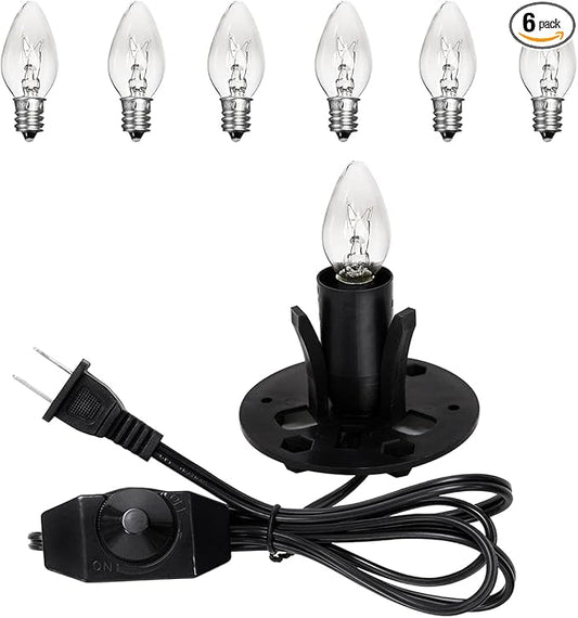 Himalayan Salt Lamp Cord Replacement with Dimmer Switch and E12 Halogen Salt Lamp Bulbs(6-Pack), 5 Feet Salt Lamps Cords with Base Assembly