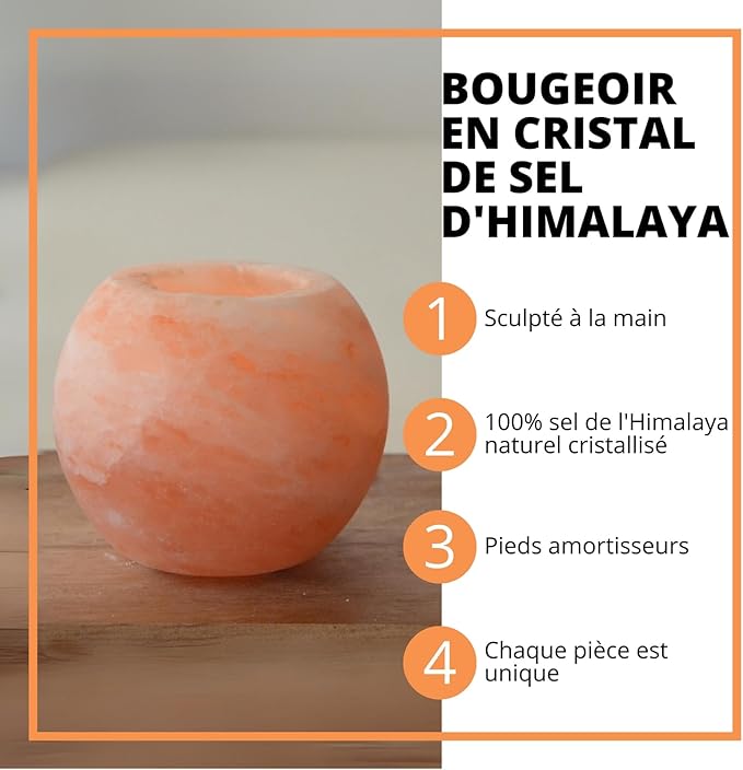 Zen'Light Himalayan Salt Crystal Candle Holder Sphere 900 g – 100% Genuine Natural Himalayan Salt Crystal – Hand Carved – Candle Holder Made of Quality Natural Material – Rounded Shape