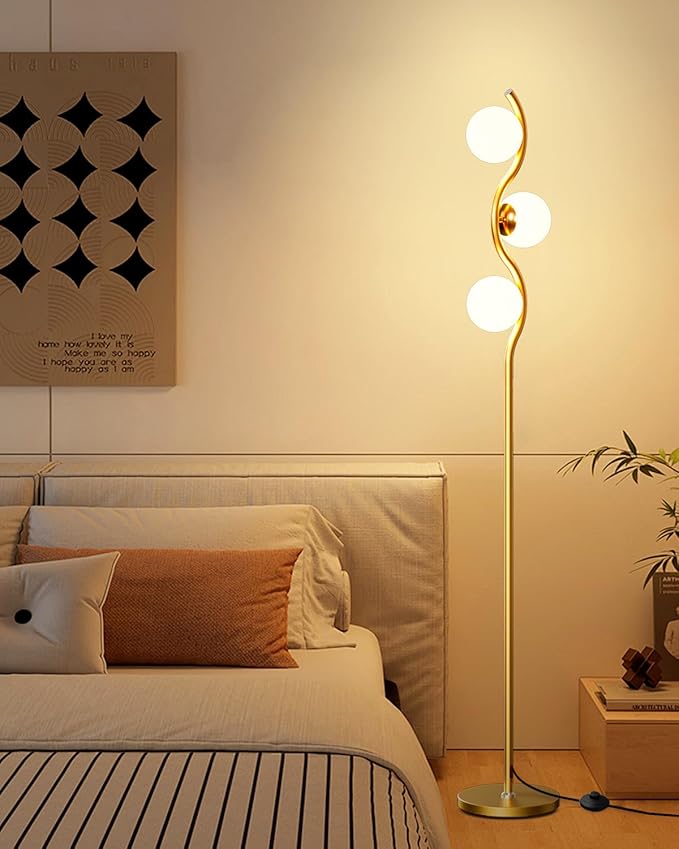 Lightdot Globe Floor Lamp for Living Room, Mid Century Modern Floor Lamps with 3Pcs 3000K Soft Warm White G9 Bulbs Included, Gold Tall Standing Lamp for Bedroom/Sofa Beside/Corner Decor