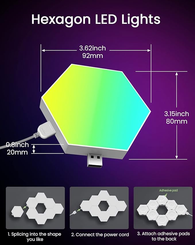 TISOFU Hexagon LED Lights - 20 Pack RGB Wall Panels, Modular Smart Gaming LED Panel with APP, Remote & Music Sync, Honeycomb Hexa Light for Bedroom, Party Decor, Kids, Adults, Gifts
