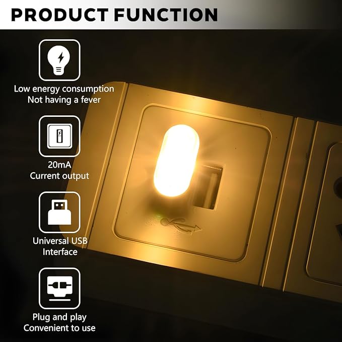 4PCS USB LED Car Interior Atmosphere Lamp, Portable Plug-in Mini Vehicle Night Light, Automotive Trunk Ambient Lighting Decoration Kit, Universal for SUV Sedan Truck (Warm)