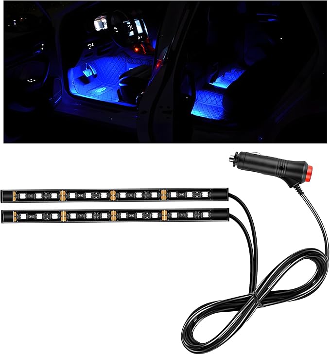 Car LED Strip Light, 12V 24 LEDs Auto Interior Atmosphere Lamp with Cigarette Adapter Plug, Vehicle Under Dash Ambient Neon Night Light Decorative Strip, Car Accessories (Blue)