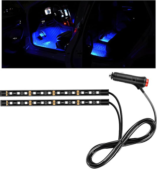 Car LED Strip Light, 12V 24 LEDs Auto Interior Atmosphere Lamp with Cigarette Adapter Plug, Vehicle Under Dash Ambient Neon Night Light Decorative Strip, Car Accessories (Blue)