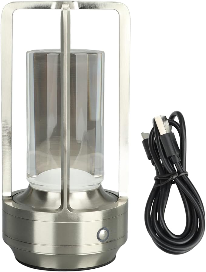 Stylish Cordless Table Lamp 3 Colours Stepless Dimmable LED Table Lamp Rechargeable Touch Lamp Portable Bedside Lamp Nightstand Lamp Table Decorative Lamps (Silver)