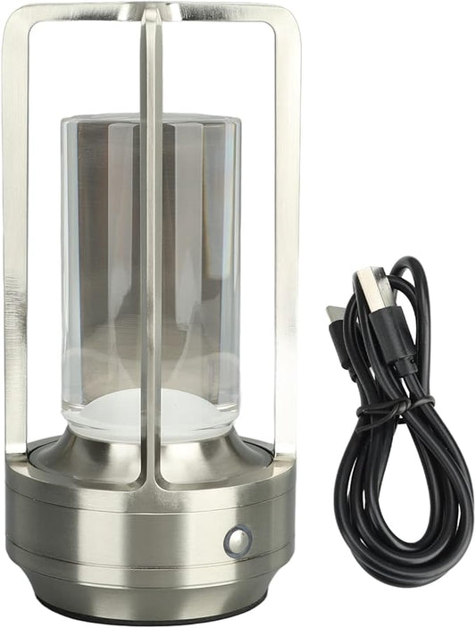 Stylish Cordless Table Lamp 3 Colours Stepless Dimmable LED Table Lamp Rechargeable Touch Lamp Portable Bedside Lamp Nightstand Lamp Table Decorative Lamps (Silver)