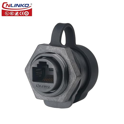 CNLINKO LP-20 RJ45 Panel Mount Socket, CAT6 Ethernet Connector RJ45 Single-Hole Socket IP68 M20 Waterproof Connector (Black RJ45 Single-Hole Socket)