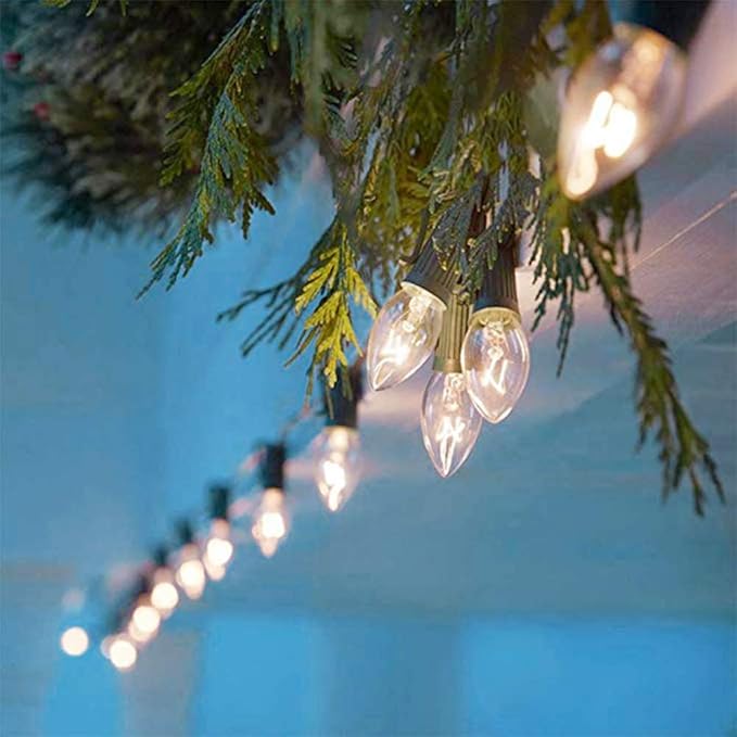 25 Pack C9 Clear Christmas Replacement Bulbs, C9 Christmas Light Bulb for String Lights, E17 Base - 7 Watts