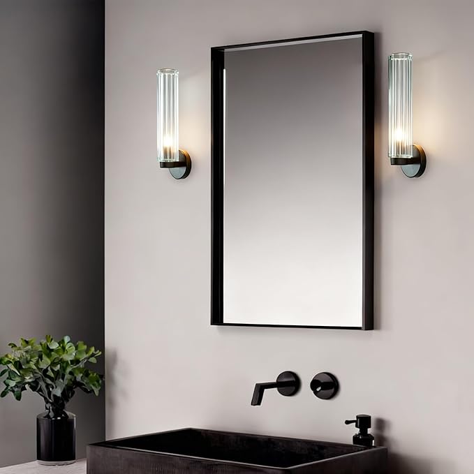 Radiant Fluted Textural Metallic Finish Glow Sconce,Bathroom Sconce,Bathroom Wall Lights,Bathroom Wall Sconces,Bathroom Sconce Lights (Matte Black)